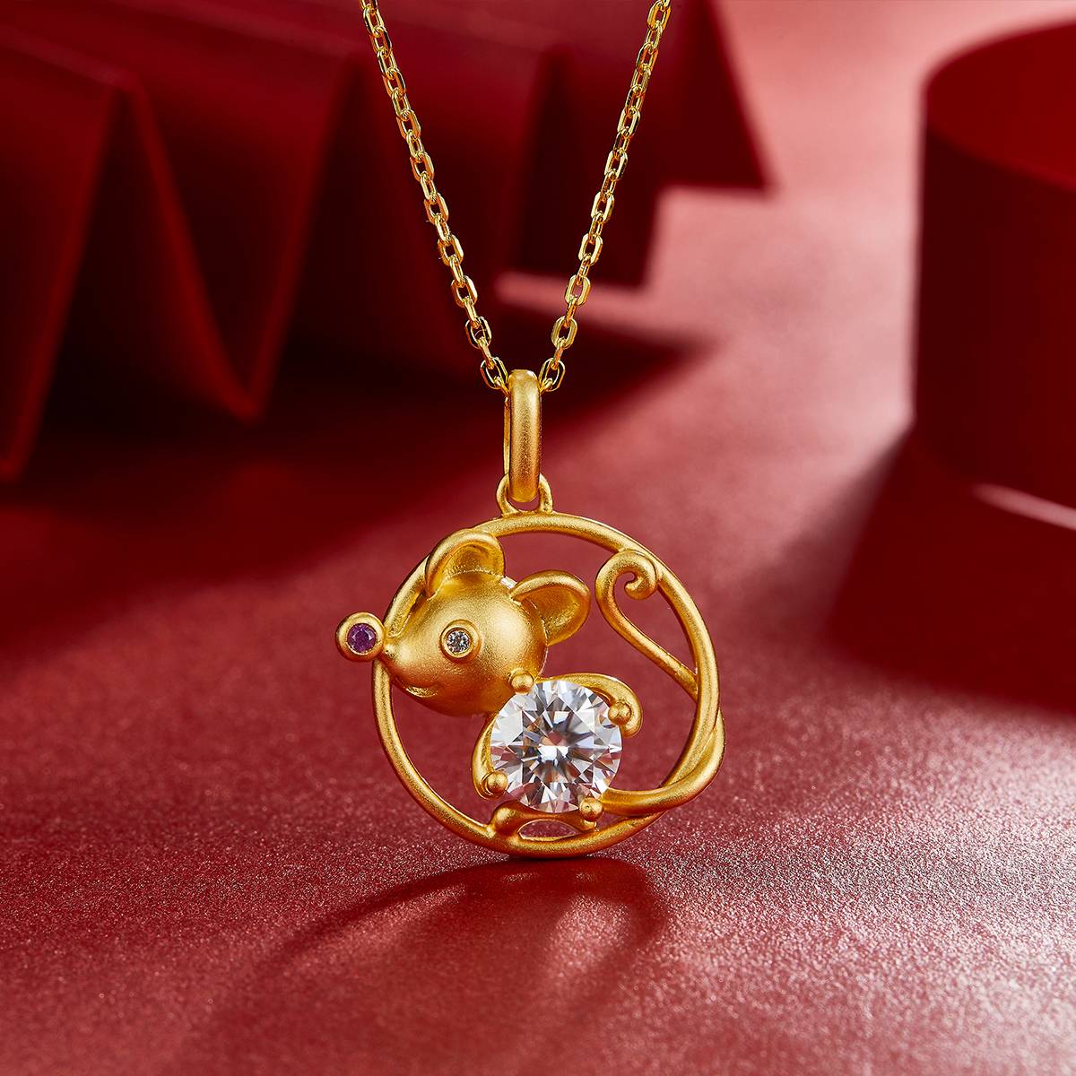 Mouse Moissanite Necklace from the Chinese Zodiac Series 1.0 Carat